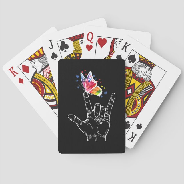 Jeu De Cartes I Love You Hand Sign Language Butterfly Autism (dos)