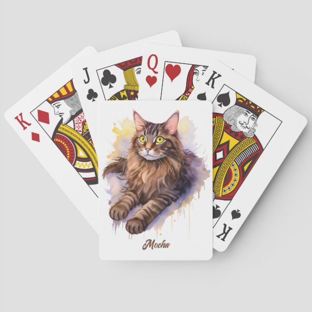 Jeu De Cartes Illustration de l'aquarelle de chat blanc doux (dos)