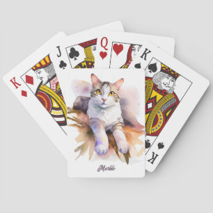 Jeu De Cartes Illustration de l'aquarelle de chat blanc doux