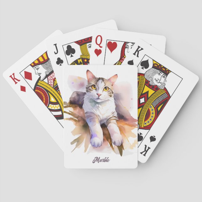 Jeu De Cartes Illustration de l'aquarelle de chat blanc doux (dos)