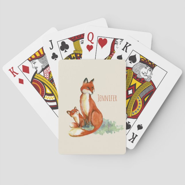 Jeu De Cartes Illustration de l'aquarelle Momma Fox et Baby (dos)