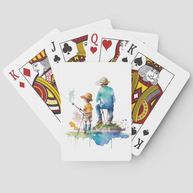 Jeu De Cartes Illustration de l'aquarelle Père et Fils Ai Art (dos)