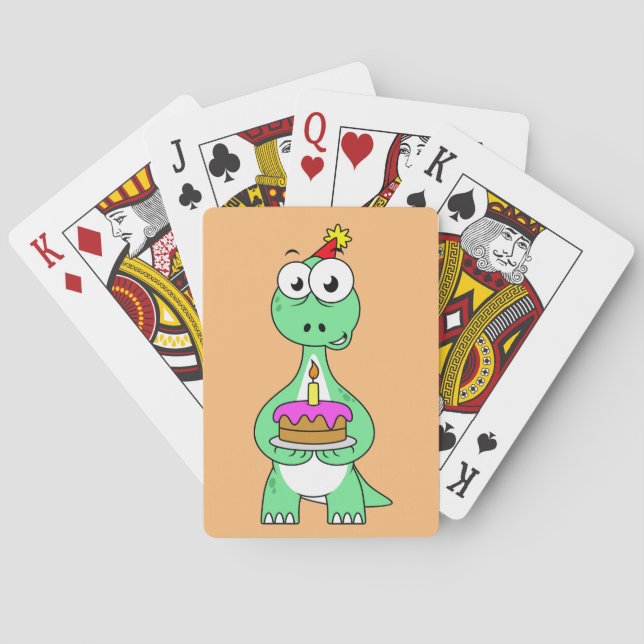 Jeu De Cartes Illustration Du Brontosaurus Avec Gâteau D'Anniver (dos)