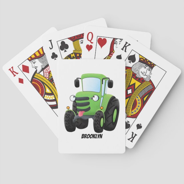 Jeu De Cartes Illustration du joli joyeux tracteur agricole vert (dos)