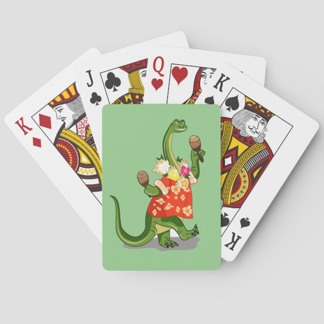 Jeu De Cartes Illustration D'Un Brontosaurus Jouant À Maracas. (dos)