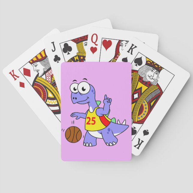 Jeu De Cartes Illustration D'Un Stegosaurus Jouant Au Basket. (dos)