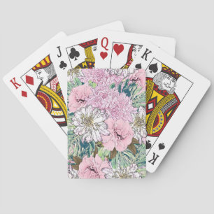 Jeu De Cartes Illustration florale rose et blanche de mignonne f