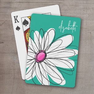 Jeu De Cartes Illustration florale tendance - rose et vert