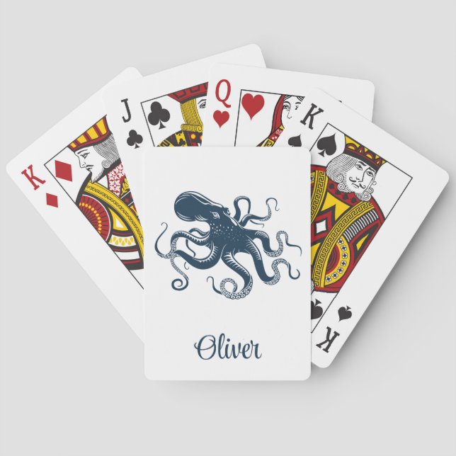 Jeu De Cartes Illustration nautique de la pieuvre bleue marine (dos)