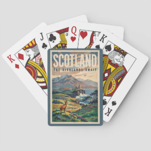 Jeu De Cartes Illustration Rétro de Cerf des Highlands Écossais