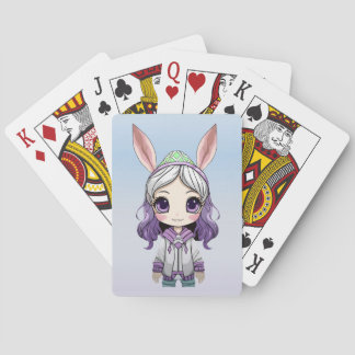 Jeu De Cartes Imaginaire fille avec des oreilles lapin jouer des