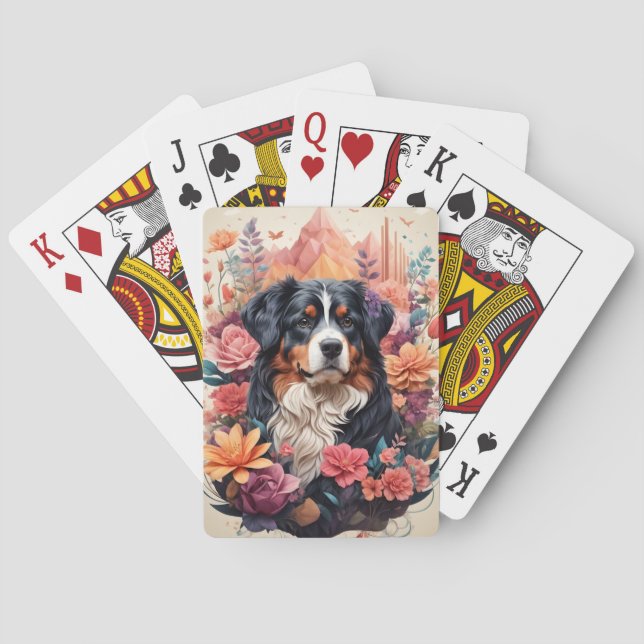 Jeu De Cartes imaginaire floral 3D Bernese Mountain Dog Birds Vi (dos)