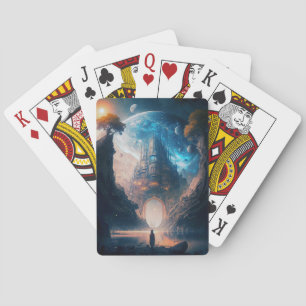 Jeu De Cartes Imaginaire futuriste Château Paysage Jouer Cartes
