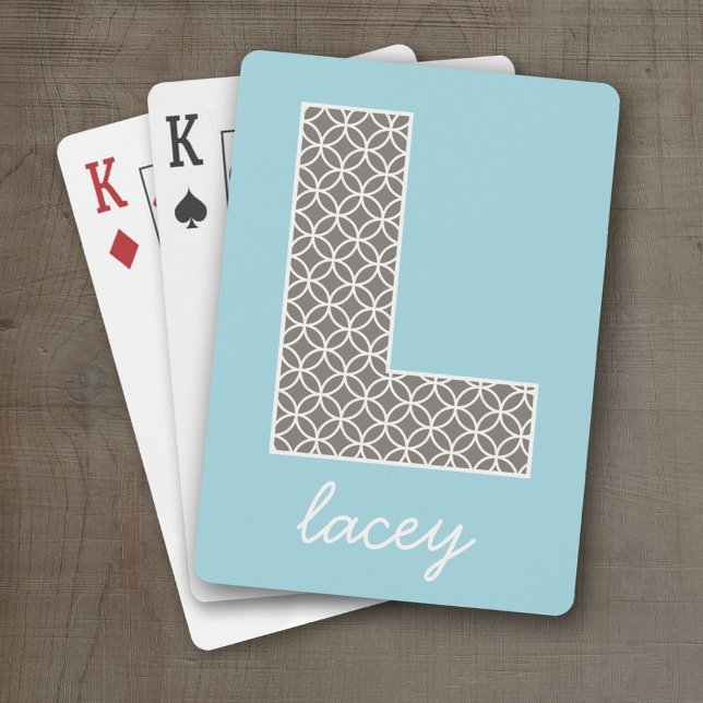 Jeu De Cartes Immense Monogram L - bleu pastel taupe géométrique (Personalized Playing Cards - Huge Monogram)