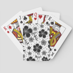 Jeu De Cartes Impression florale noire et blanche