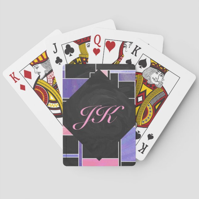 Jeu De Cartes Impression noire violet mondriaque (dos)