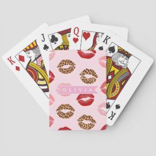 Jeu De Cartes Imprimé léopard rose chic personnalisé sur les lèv