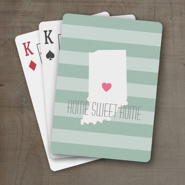 Jeu De Cartes Indiana Accueil Amour de l'état avec le coeur pers (Personalized Playing Cards with a State Map, Movable Heart and Name)