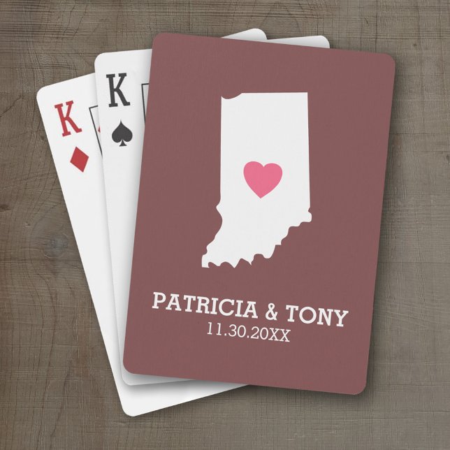 Jeu De Cartes Indiana Accueil Amour de l'état avec le coeur pers (Personalized Playing Cards with a State Map, Movable Heart and Name)