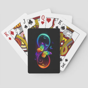 Jeu De Cartes Infini vibrant avec papillon arc-en-ciel sur noir