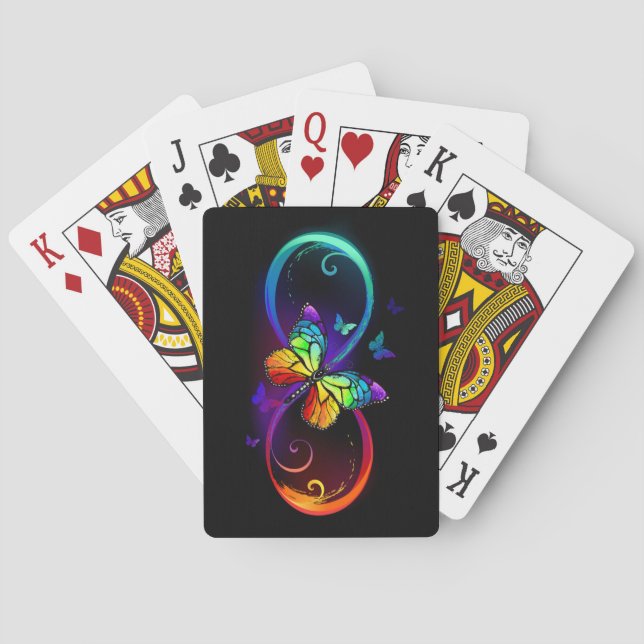 Jeu De Cartes Infini vibrant avec papillon arc-en-ciel sur noir (dos)
