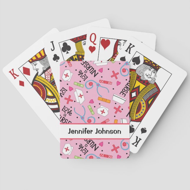 Jeu De Cartes Infirmière Art rose Nom personnalisé (dos)