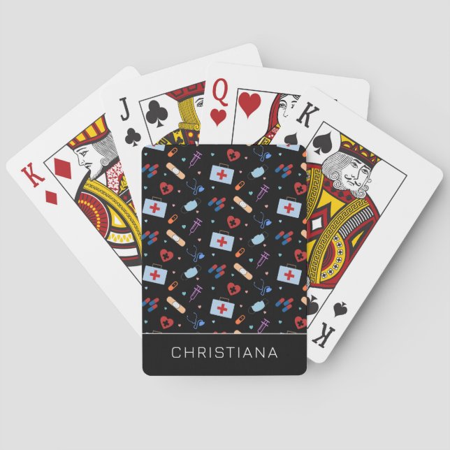 Jeu De Cartes Infirmière RN personnalisée | Docteur Motif Médica (dos)