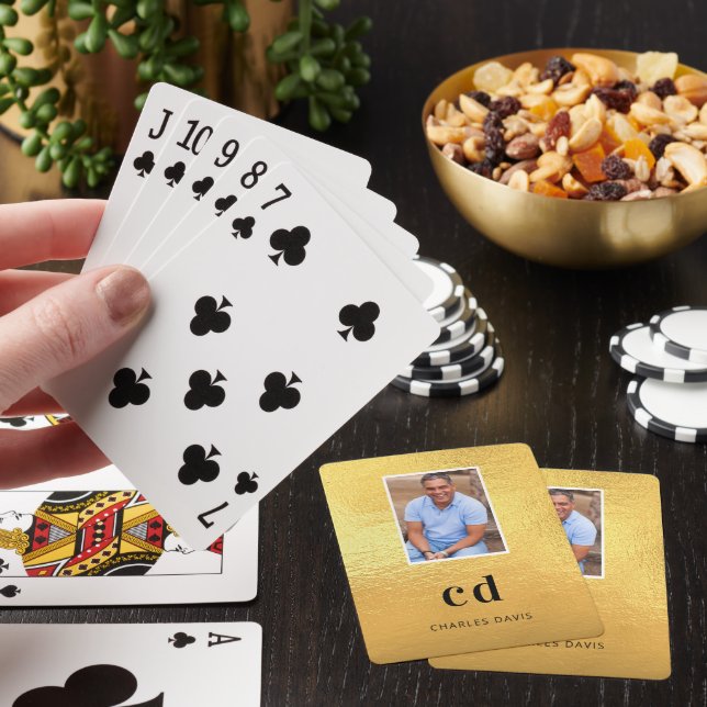 Jeu De Cartes Initiales de monogramme de photo d'or nom (In Situ)