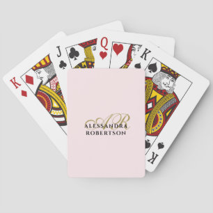 Jeu De Cartes Initiales de nom en monogramme Pastel rose or mini
