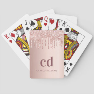 Jeu De Cartes Initiales en or rose monogramme parties scintillan