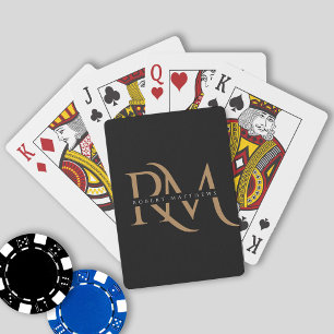 Jeu De Cartes Initiales modernes Noir et Or Élégant Monogramme