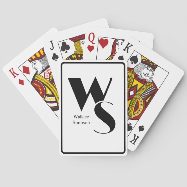 Jeu De Cartes Initiales monogrammes et nom Black & White Deck (dos)