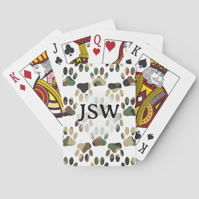 Jeu De Cartes Initiales personnalisées de l'Empreinte de patte M (dos)