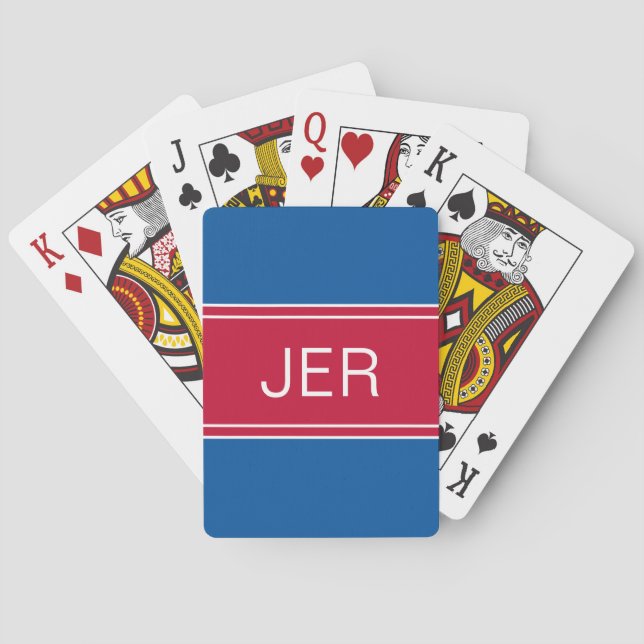Jeu De Cartes Initiales personnalisées de monogramme bleu et rou (dos)