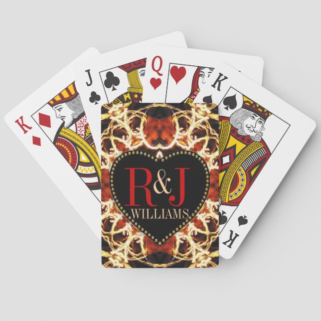 Jeu De Cartes Initiales personnalisées Moyen Age Fire Heart Joue (dos)