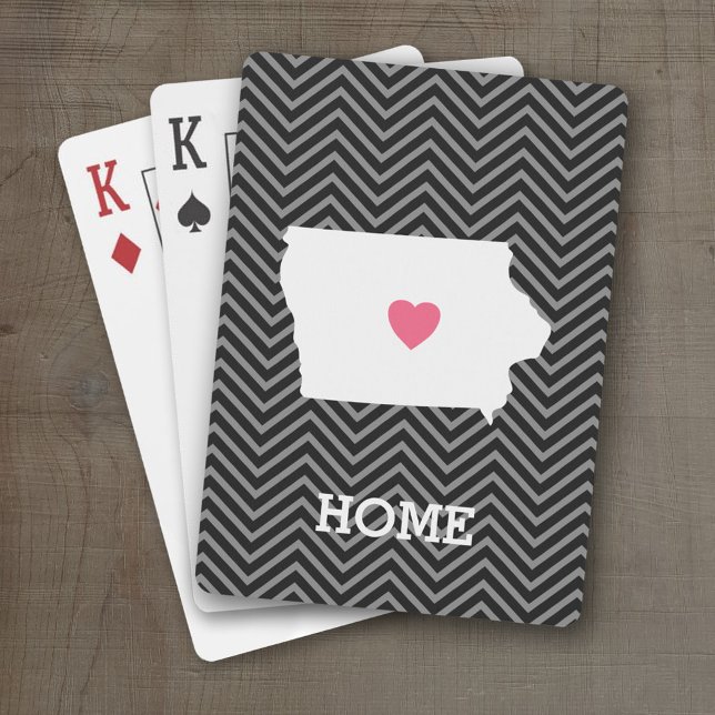 Jeu De Cartes Iowa Map Accueil Amour de l'état avec coeur person (Personalized Playing Cards with a State Map, Movable Heart and Name)
