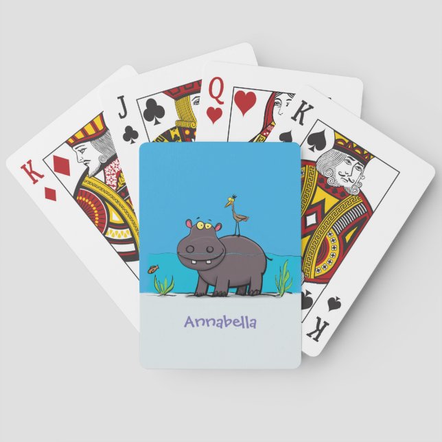 Jeu De Cartes Ippopotame drôle mignon avec dessin animé d'oiseau (dos)