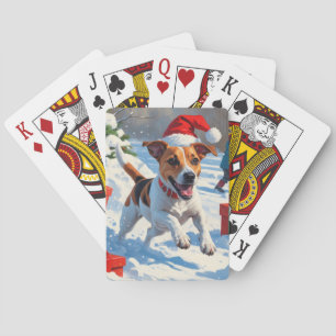 Jeu De Cartes Jack Russell Courir en neige avec Casquette de Noë