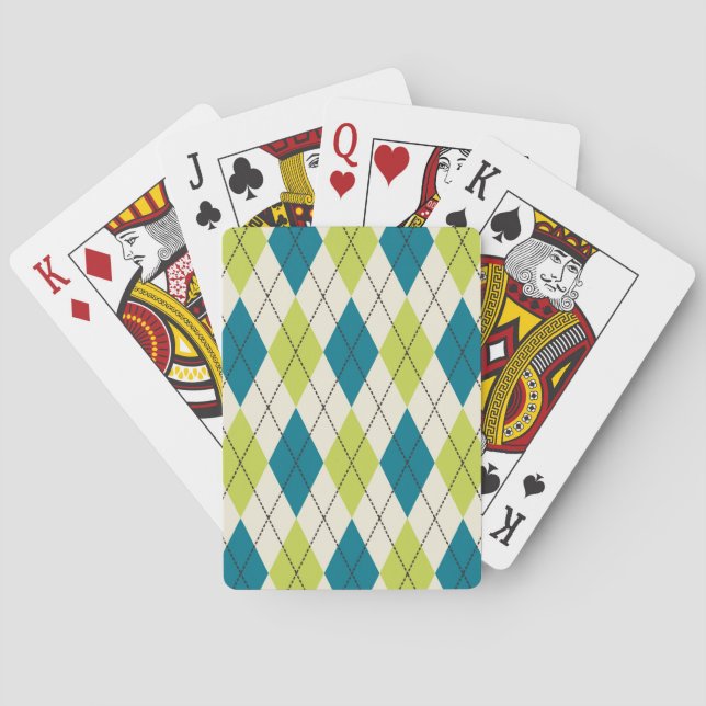Jeu De Cartes Jacquard Bleu Et Vert (dos)
