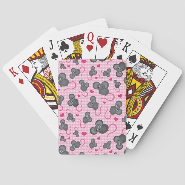 Jeu De Cartes J'aime mon motif de souris en rose (dos)