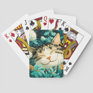 Jeu De Cartes Jardin de fleurs de chat endormi aquarelle abeille