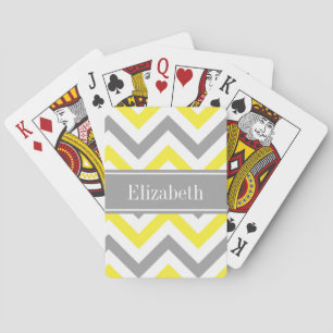 Jeu De Cartes Jaune gris gris blanc LG Chevron gris Nom Monogram
