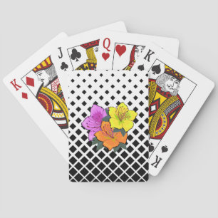 Jeu De Cartes Jaune rose orange Fleurs Noir Blanc Graphique