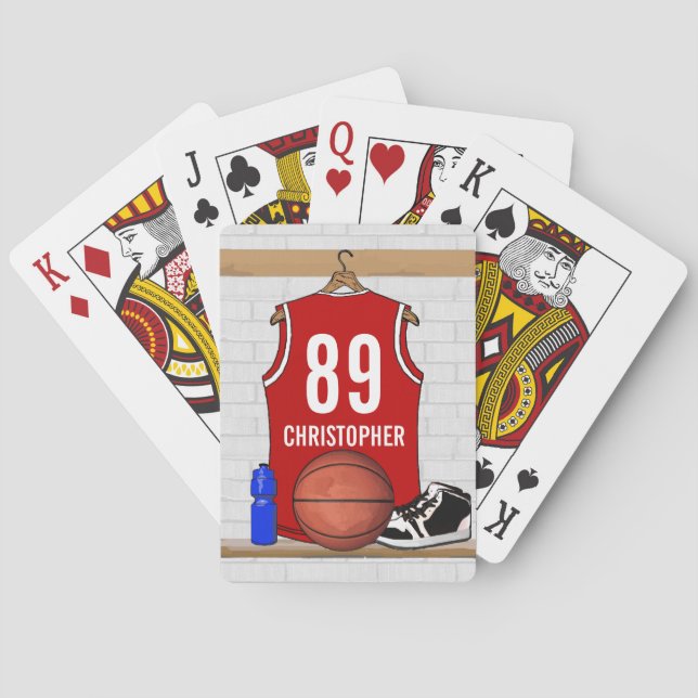 Jeu De Cartes Jersey de basket-ball rouge et blanc personnalisé (dos)