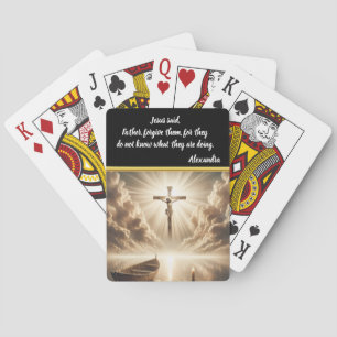 Jeu De Cartes Jésus Crucifié Au-Dessus Des Eaux Bleues Réfléchis