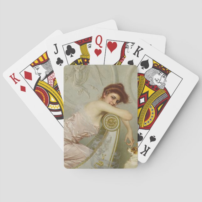 Jeu De Cartes Jeune Dame Attrayante En Frappant Son Chien Chiot (dos)