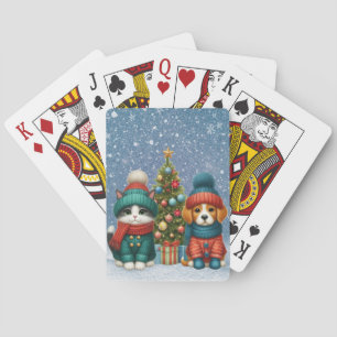 Jeu De Cartes Joli chiot de Noël & chaton