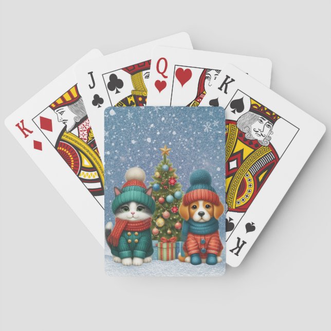 Jeu De Cartes Joli chiot de Noël & chaton (dos)