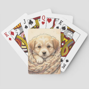 Jeu De Cartes Joli chiot enveloppé dans une couverture tricotée