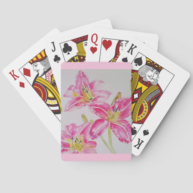 Jeu De Cartes Joli Lit En Aquarelle Rose Peinture Lilium (dos)